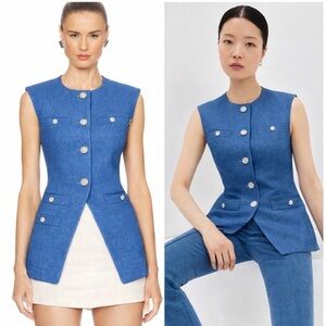 NEW! Veronica Beard Tamara Button Front Vest Top Denim Light Cornflower Blue 10